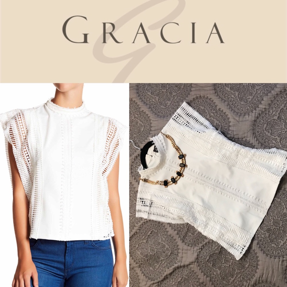 Lace Mock Neck Top (runs small details below)